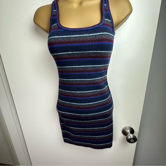 T By Alexander Wang Blue Gray Striped Sleeveless 100% Merino Wool Dress XS-S - Picture 5 of 14